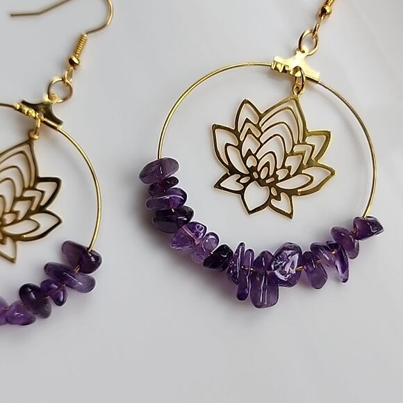 Genuine Amethyst Boho Flower Earrings - Picture 4 of 4